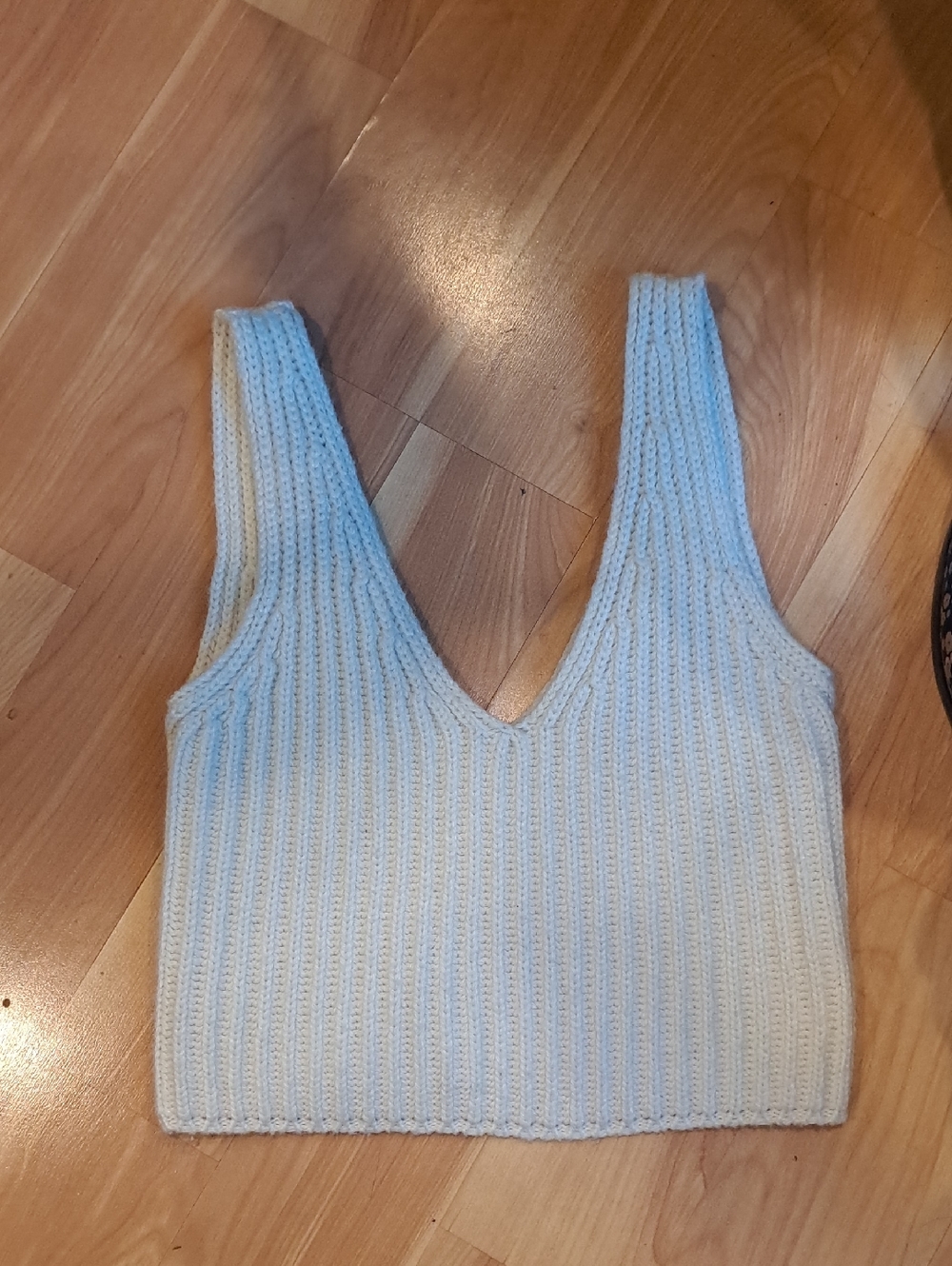 Ribbed V-Neck Knit Tank Top in Cream